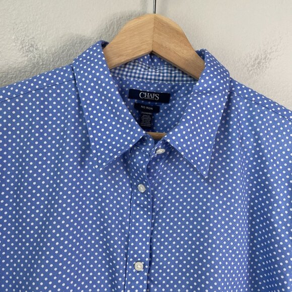 Chaps Womens Plus 2X Blue Polka Dot No Iron Button Up Shirt Blouse - Picture 8 of 9